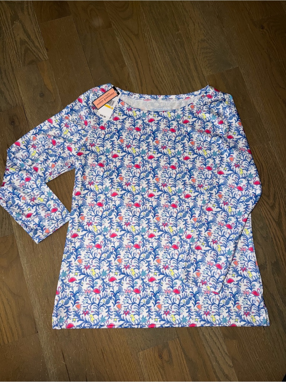 NWT Vineyard Vines Flamingo Sankaty Boatneck 3/4 Sleeve Quick Dry Medium